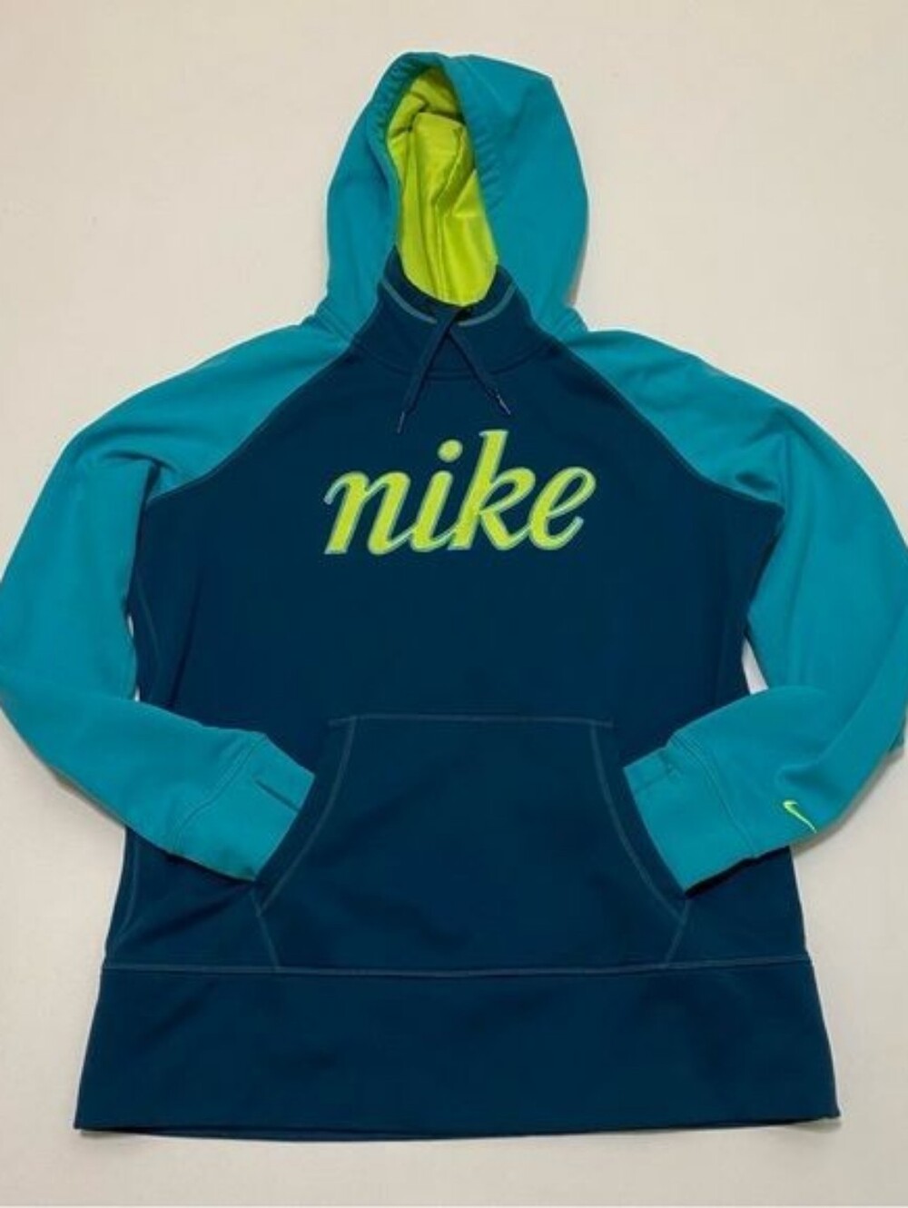 Nike Teal & Navy Hooded Pullover with Yellow Accent